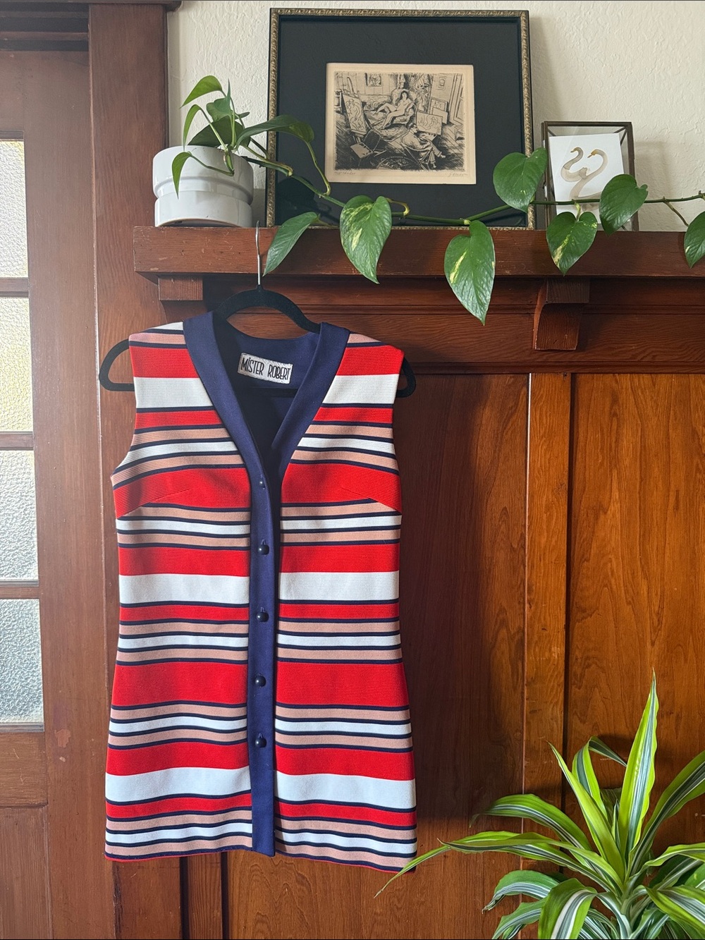 Vintage Red, White & Navy Striped Mini Dress